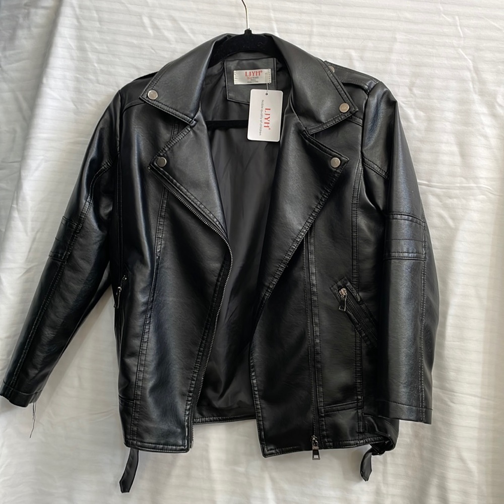 Boys size 10/12-ish Faux Leather Motorcycle Jacket Black NWT